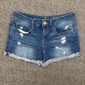 So Womens Distressed Denim Shorts Medium Wash Blue Size 7 Frayed Hem